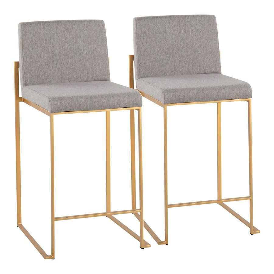 LumiSource Fuji High Back Counter Stool Set of 2 | Gold Steel and Grey Fabric | Kitchen Island & Bar Seating | Model B26-FUJIHBAUFGY2