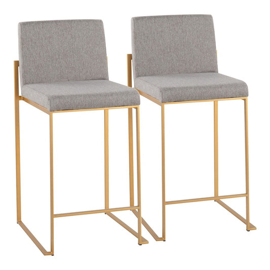 LumiSource Fuji High Back Counter Stool Set of 2 | Gold Steel and Grey Fabric | Kitchen Island & Bar Seating | Model B26-FUJIHBAUFGY2