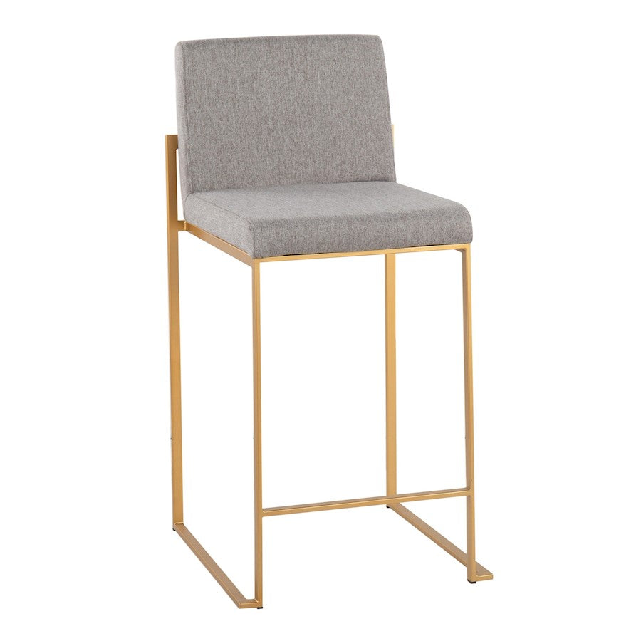 LumiSource Fuji High Back Counter Stool Set of 2 | Gold Steel and Grey Fabric | Kitchen Island & Bar Seating | Model B26-FUJIHBAUFGY2