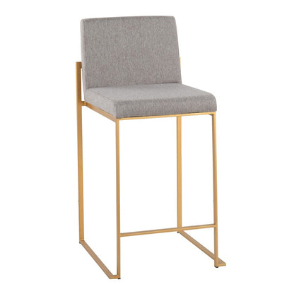 LumiSource Fuji High Back Counter Stool Set of 2 | Gold Steel and Grey Fabric | Kitchen Island & Bar Seating | Model B26-FUJIHBAUFGY2
