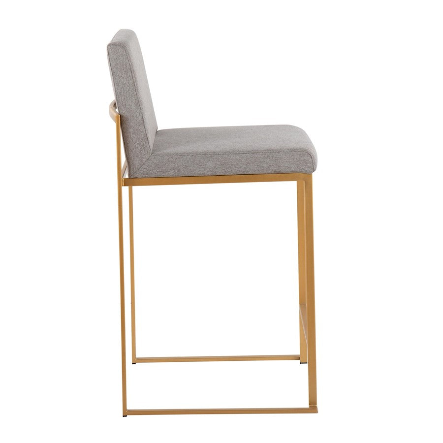 LumiSource Fuji High Back Counter Stool Set of 2 | Gold Steel and Grey Fabric | Kitchen Island & Bar Seating | Model B26-FUJIHBAUFGY2