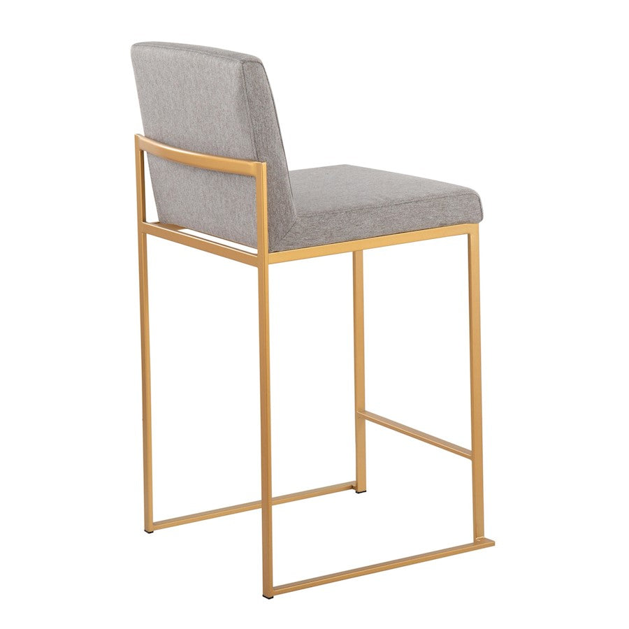 LumiSource Fuji High Back Counter Stool Set of 2 | Gold Steel and Grey Fabric | Kitchen Island & Bar Seating | Model B26-FUJIHBAUFGY2
