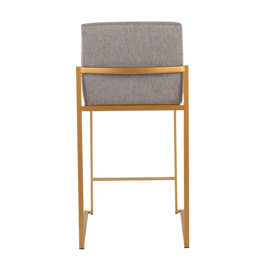 LumiSource Fuji High Back Counter Stool Set of 2 | Gold Steel and Grey Fabric | Kitchen Island & Bar Seating | Model B26-FUJIHBAUFGY2