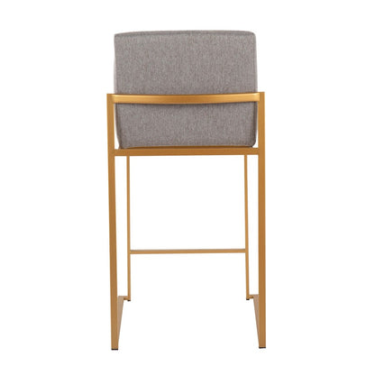 LumiSource Fuji High Back Counter Stool Set of 2 | Gold Steel and Grey Fabric | Kitchen Island & Bar Seating | Model B26-FUJIHBAUFGY2