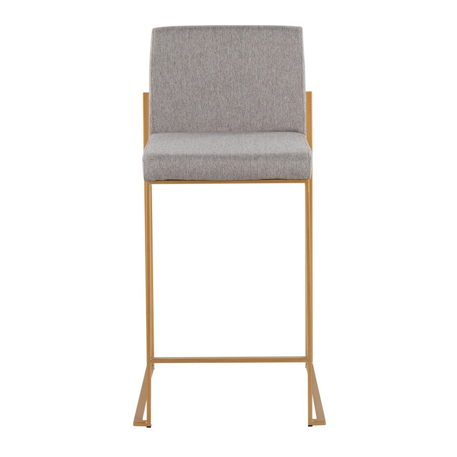 LumiSource Fuji High Back Counter Stool Set of 2 | Gold Steel and Grey Fabric | Kitchen Island & Bar Seating | Model B26-FUJIHBAUFGY2