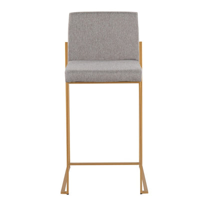 LumiSource Fuji High Back Counter Stool Set of 2 | Gold Steel and Grey Fabric | Kitchen Island & Bar Seating | Model B26-FUJIHBAUFGY2