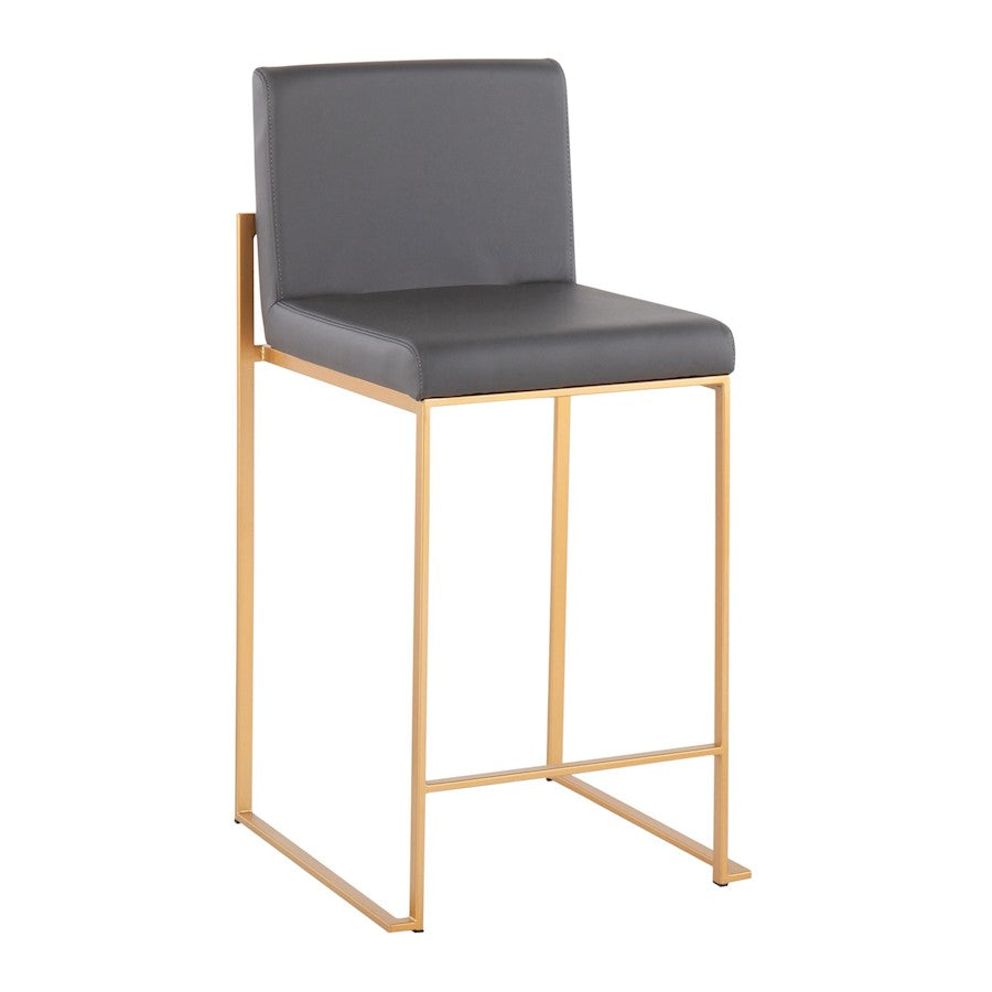 LumiSource Fuji High Back Counter Stool Set of 2 | Gold Steel and Grey PU | Kitchen Island & Breakfast Bar Seating | Model B26-FUJIHBAUGY2