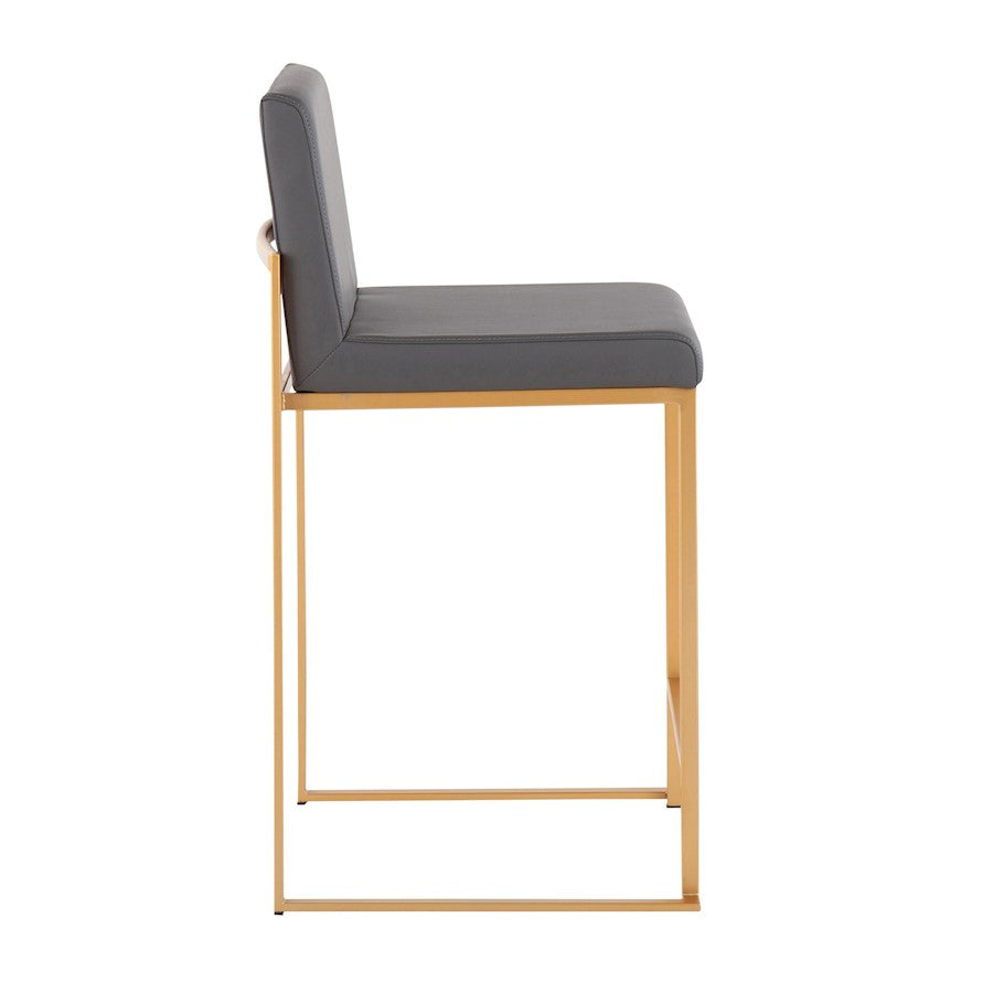 LumiSource Fuji High Back Counter Stool Set of 2 | Gold Steel and Grey PU | Kitchen Island & Breakfast Bar Seating | Model B26-FUJIHBAUGY2