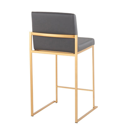 LumiSource Fuji High Back Counter Stool Set of 2 | Gold Steel and Grey PU | Kitchen Island & Breakfast Bar Seating | Model B26-FUJIHBAUGY2