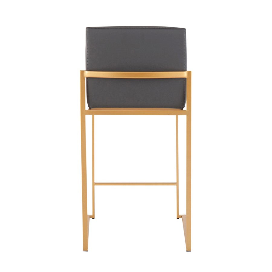 LumiSource Fuji High Back Counter Stool Set of 2 | Gold Steel and Grey PU | Kitchen Island & Breakfast Bar Seating | Model B26-FUJIHBAUGY2