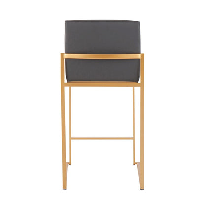 LumiSource Fuji High Back Counter Stool Set of 2 | Gold Steel and Grey PU | Kitchen Island & Breakfast Bar Seating | Model B26-FUJIHBAUGY2