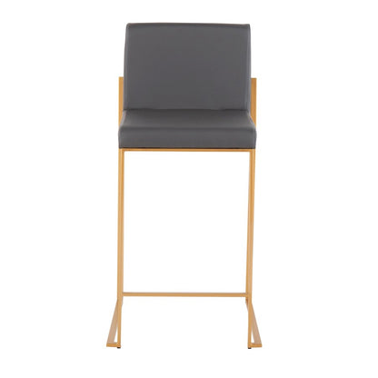 LumiSource Fuji High Back Counter Stool Set of 2 | Gold Steel and Grey PU | Kitchen Island & Breakfast Bar Seating | Model B26-FUJIHBAUGY2