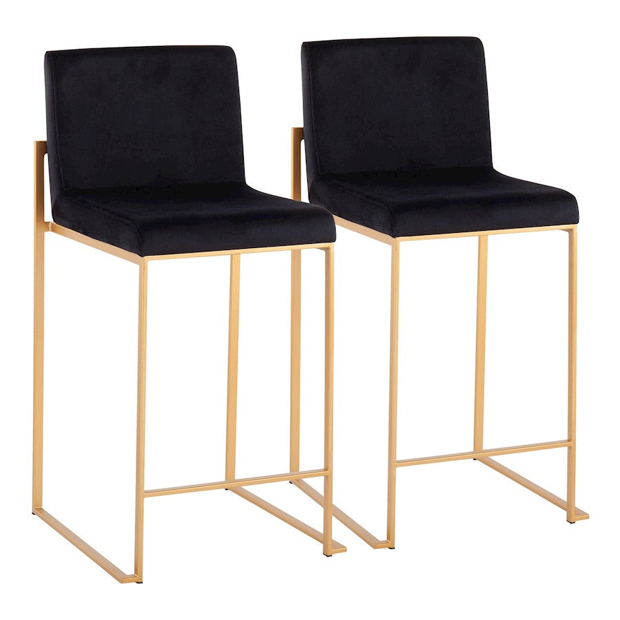 LumiSource Fuji High Back Counter Stool Set of 2 | Gold Steel and Black Velvet | Kitchen Island & Breakfast Bar Seating | Model B26-FUJIHBAUVBK2
