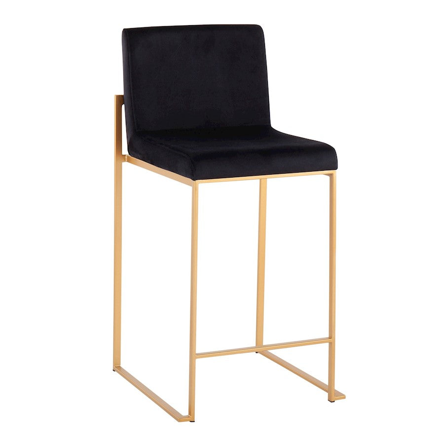 LumiSource Fuji High Back Counter Stool Set of 2 | Gold Steel and Black Velvet | Kitchen Island & Breakfast Bar Seating | Model B26-FUJIHBAUVBK2