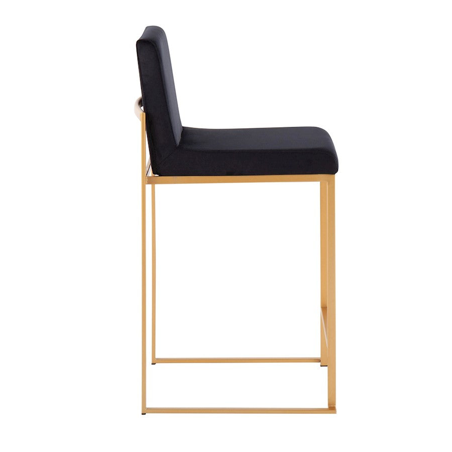 LumiSource Fuji High Back Counter Stool Set of 2 | Gold Steel and Black Velvet | Kitchen Island & Breakfast Bar Seating | Model B26-FUJIHBAUVBK2