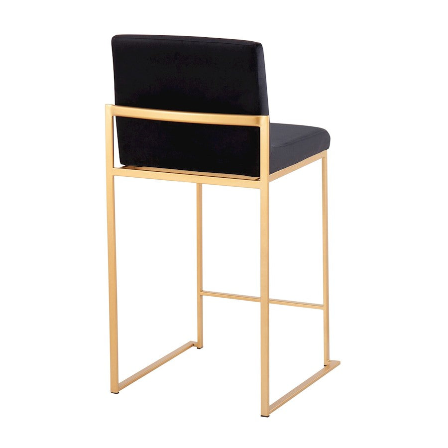 LumiSource Fuji High Back Counter Stool Set of 2 | Gold Steel and Black Velvet | Kitchen Island & Breakfast Bar Seating | Model B26-FUJIHBAUVBK2