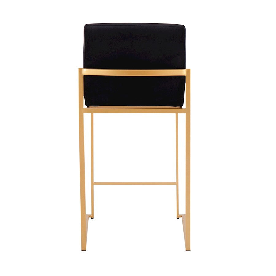 LumiSource Fuji High Back Counter Stool Set of 2 | Gold Steel and Black Velvet | Kitchen Island & Breakfast Bar Seating | Model B26-FUJIHBAUVBK2