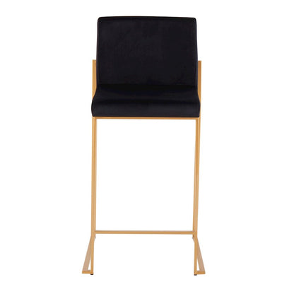 LumiSource Fuji High Back Counter Stool Set of 2 | Gold Steel and Black Velvet | Kitchen Island & Breakfast Bar Seating | Model B26-FUJIHBAUVBK2