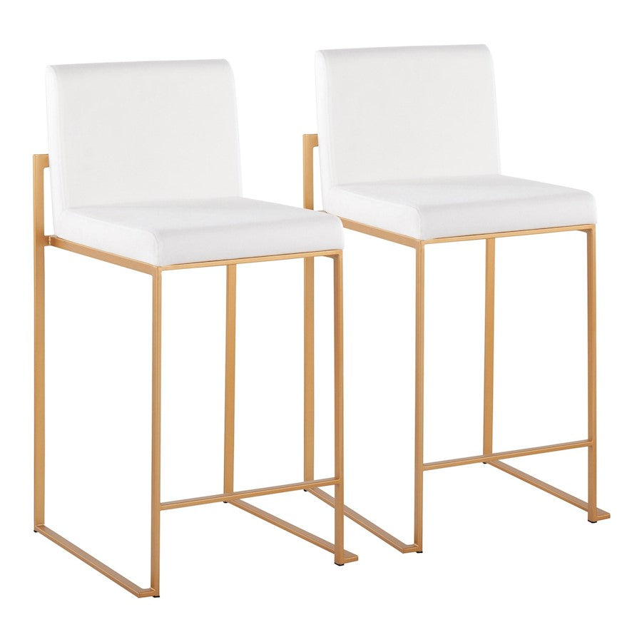 LumiSource Fuji High Back Counter Stool Set of 2 | Gold Steel and White Velvet | Kitchen Island & Breakfast Bar Seating | Model B26-FUJIHBAUVW2