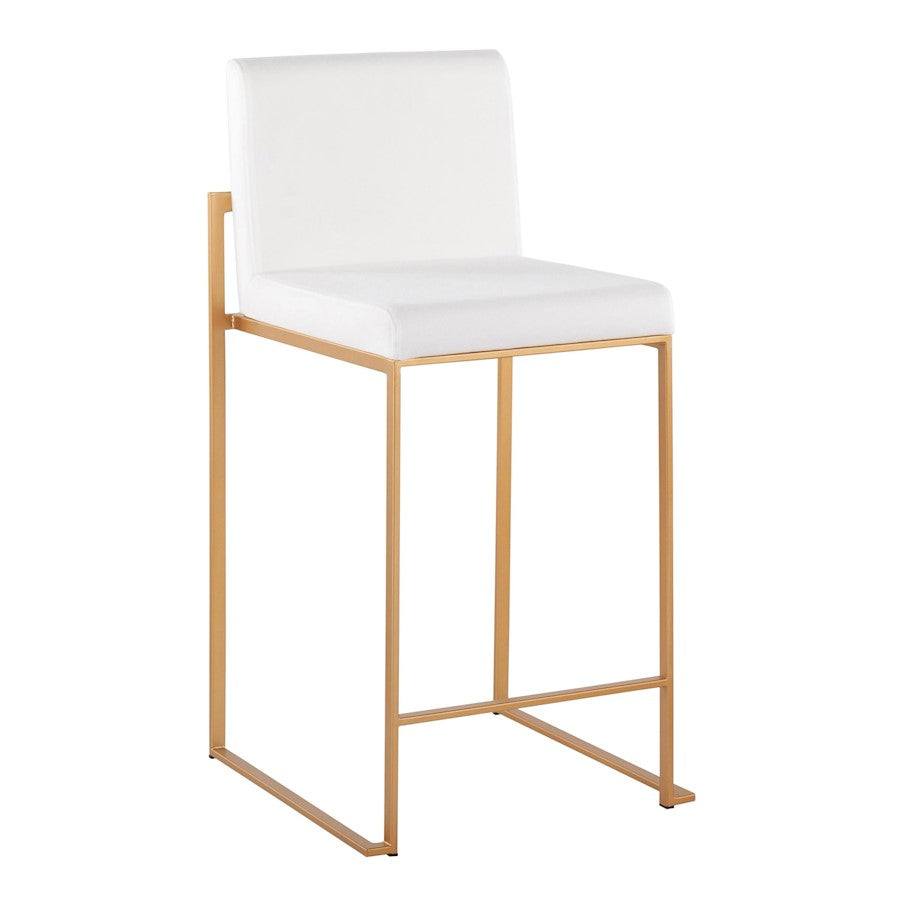 LumiSource Fuji High Back Counter Stool Set of 2 | Gold Steel and White Velvet | Kitchen Island & Breakfast Bar Seating | Model B26-FUJIHBAUVW2