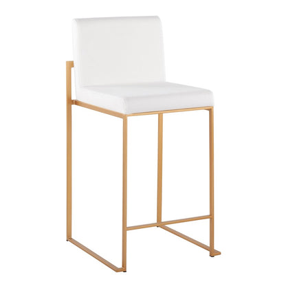 LumiSource Fuji High Back Counter Stool Set of 2 | Gold Steel and White Velvet | Kitchen Island & Breakfast Bar Seating | Model B26-FUJIHBAUVW2