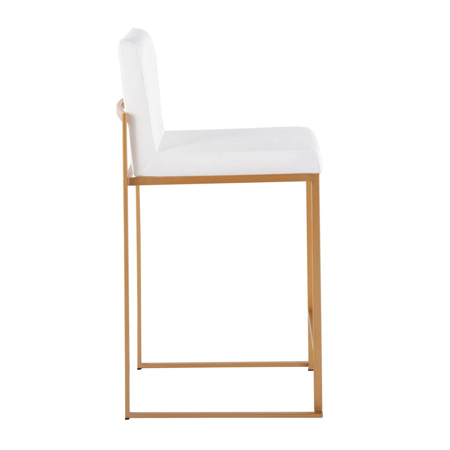 LumiSource Fuji High Back Counter Stool Set of 2 | Gold Steel and White Velvet | Kitchen Island & Breakfast Bar Seating | Model B26-FUJIHBAUVW2