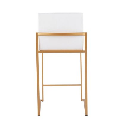 LumiSource Fuji High Back Counter Stool Set of 2 | Gold Steel and White Velvet | Kitchen Island & Breakfast Bar Seating | Model B26-FUJIHBAUVW2