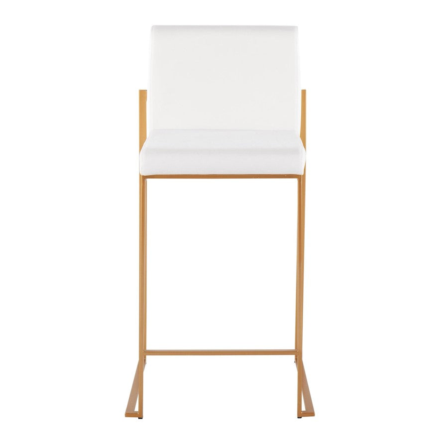 LumiSource Fuji High Back Counter Stool Set of 2 | Gold Steel and White Velvet | Kitchen Island & Breakfast Bar Seating | Model B26-FUJIHBAUVW2