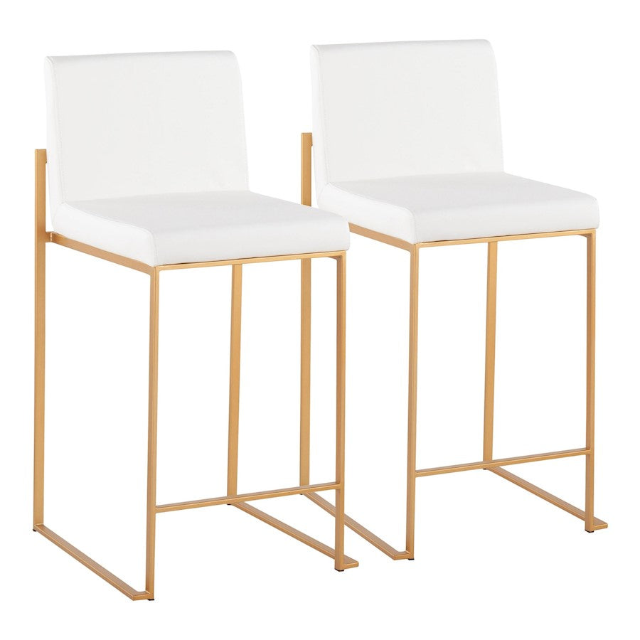 LumiSource Fuji High Back Counter Stool Set of 2 | Gold Steel and White PU | Kitchen Island & Breakfast Bar Seating | Model B26-FUJIHBAUW2