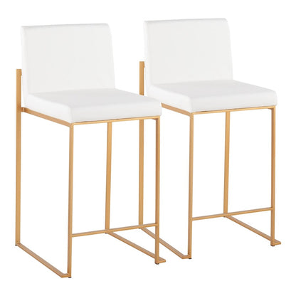 LumiSource Fuji High Back Counter Stool Set of 2 | Gold Steel and White PU | Kitchen Island & Breakfast Bar Seating | Model B26-FUJIHBAUW2