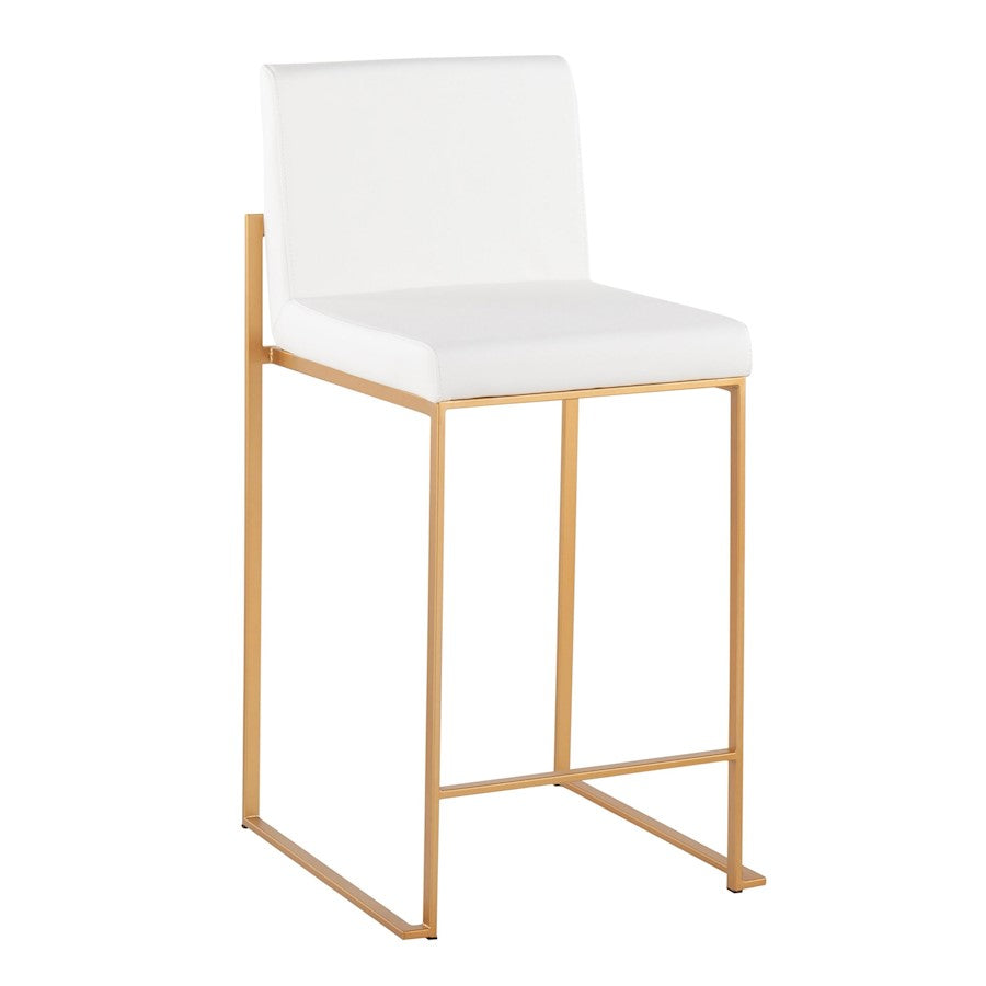 LumiSource Fuji High Back Counter Stool Set of 2 | Gold Steel and White PU | Kitchen Island & Breakfast Bar Seating | Model B26-FUJIHBAUW2