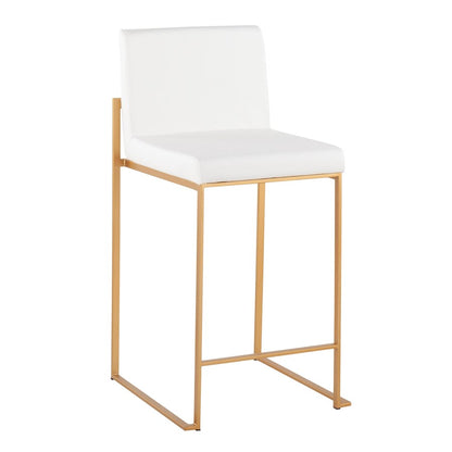 LumiSource Fuji High Back Counter Stool Set of 2 | Gold Steel and White PU | Kitchen Island & Breakfast Bar Seating | Model B26-FUJIHBAUW2