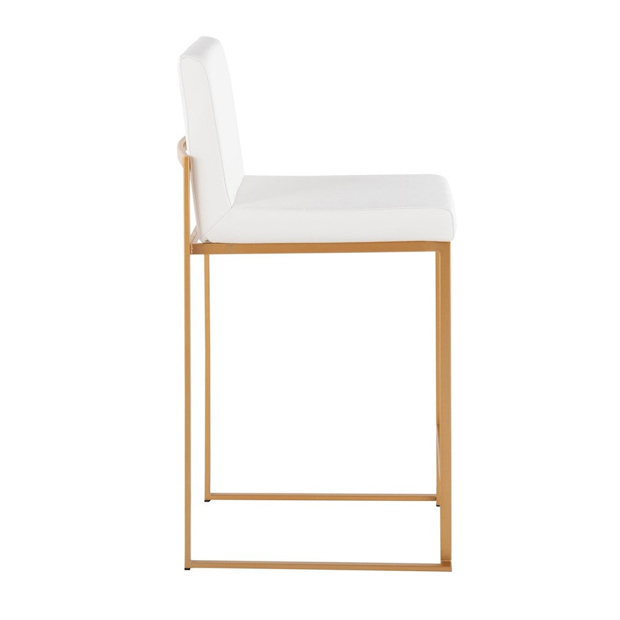 LumiSource Fuji High Back Counter Stool Set of 2 | Gold Steel and White PU | Kitchen Island & Breakfast Bar Seating | Model B26-FUJIHBAUW2