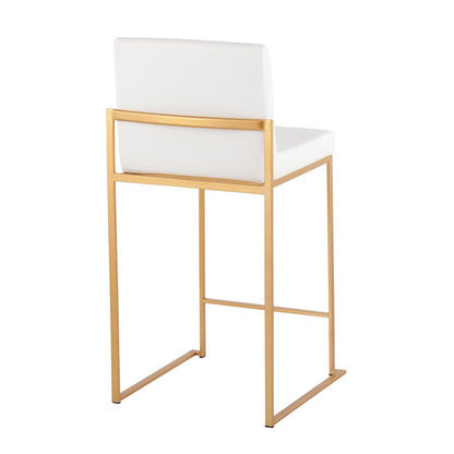 LumiSource Fuji High Back Counter Stool Set of 2 | Gold Steel and White PU | Kitchen Island & Breakfast Bar Seating | Model B26-FUJIHBAUW2