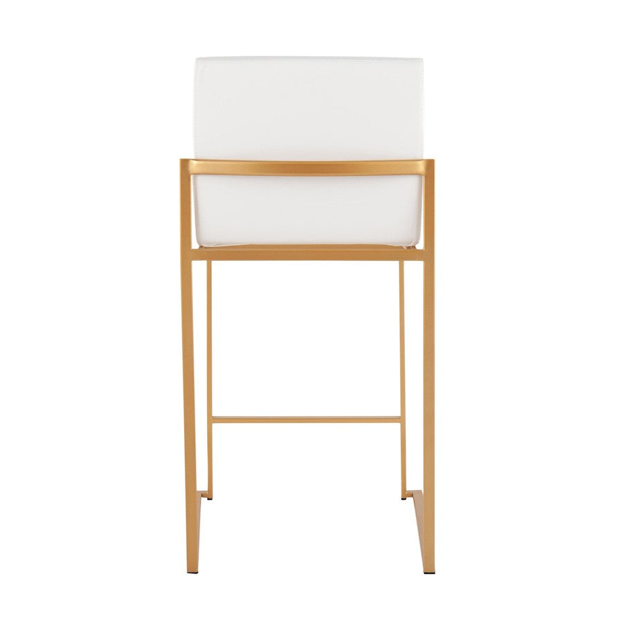 LumiSource Fuji High Back Counter Stool Set of 2 | Gold Steel and White PU | Kitchen Island & Breakfast Bar Seating | Model B26-FUJIHBAUW2