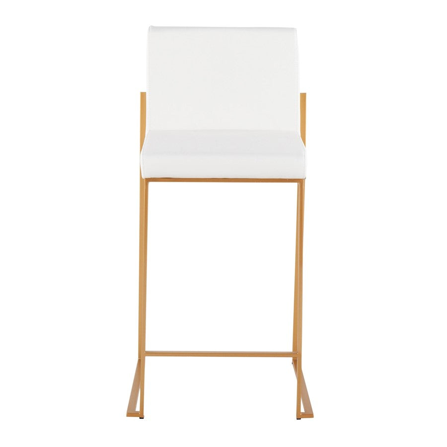 LumiSource Fuji High Back Counter Stool Set of 2 | Gold Steel and White PU | Kitchen Island & Breakfast Bar Seating | Model B26-FUJIHBAUW2