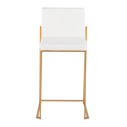 LumiSource Fuji High Back Counter Stool Set of 2 | Gold Steel and White PU | Kitchen Island & Breakfast Bar Seating | Model B26-FUJIHBAUW2