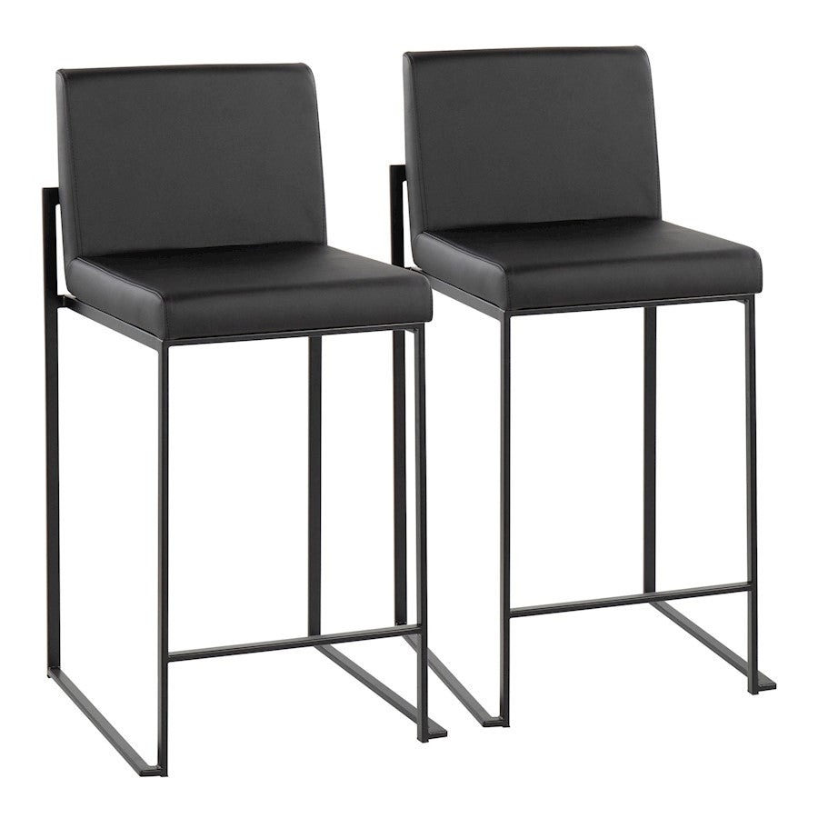 LumiSource Fuji High Back Counter Stool Set of 2 | Contemporary Black Steel and Black PU | Kitchen Island & Bar Seating | Model B26-FUJIHBBKBK2