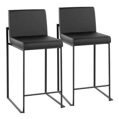 LumiSource Fuji High Back Counter Stool Set of 2 | Contemporary Black Steel and Black PU | Kitchen Island & Bar Seating | Model B26-FUJIHBBKBK2