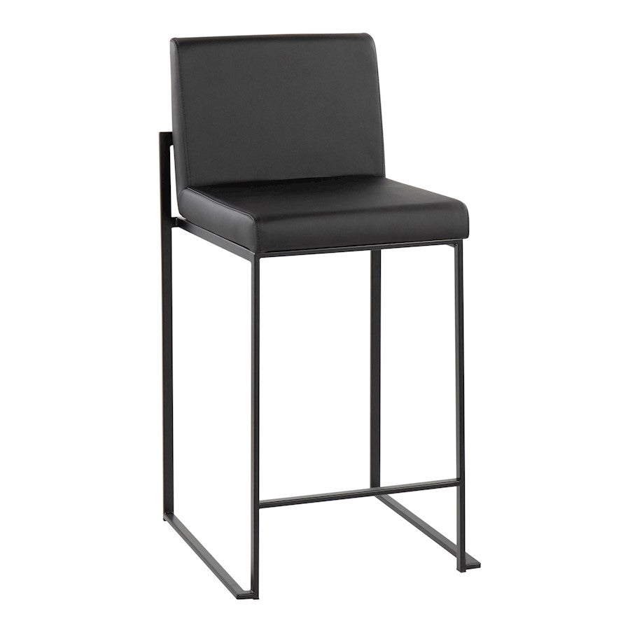 LumiSource Fuji High Back Counter Stool Set of 2 | Contemporary Black Steel and Black PU | Kitchen Island & Bar Seating | Model B26-FUJIHBBKBK2