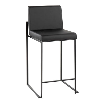 LumiSource Fuji High Back Counter Stool Set of 2 | Contemporary Black Steel and Black PU | Kitchen Island & Bar Seating | Model B26-FUJIHBBKBK2