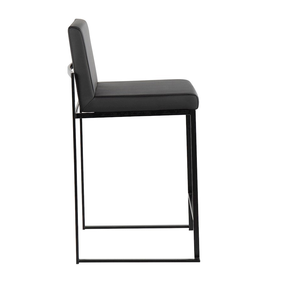 LumiSource Fuji High Back Counter Stool Set of 2 | Contemporary Black Steel and Black PU | Kitchen Island & Bar Seating | Model B26-FUJIHBBKBK2