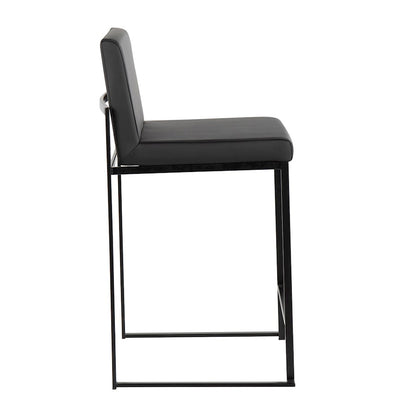 LumiSource Fuji High Back Counter Stool Set of 2 | Contemporary Black Steel and Black PU | Kitchen Island & Bar Seating | Model B26-FUJIHBBKBK2