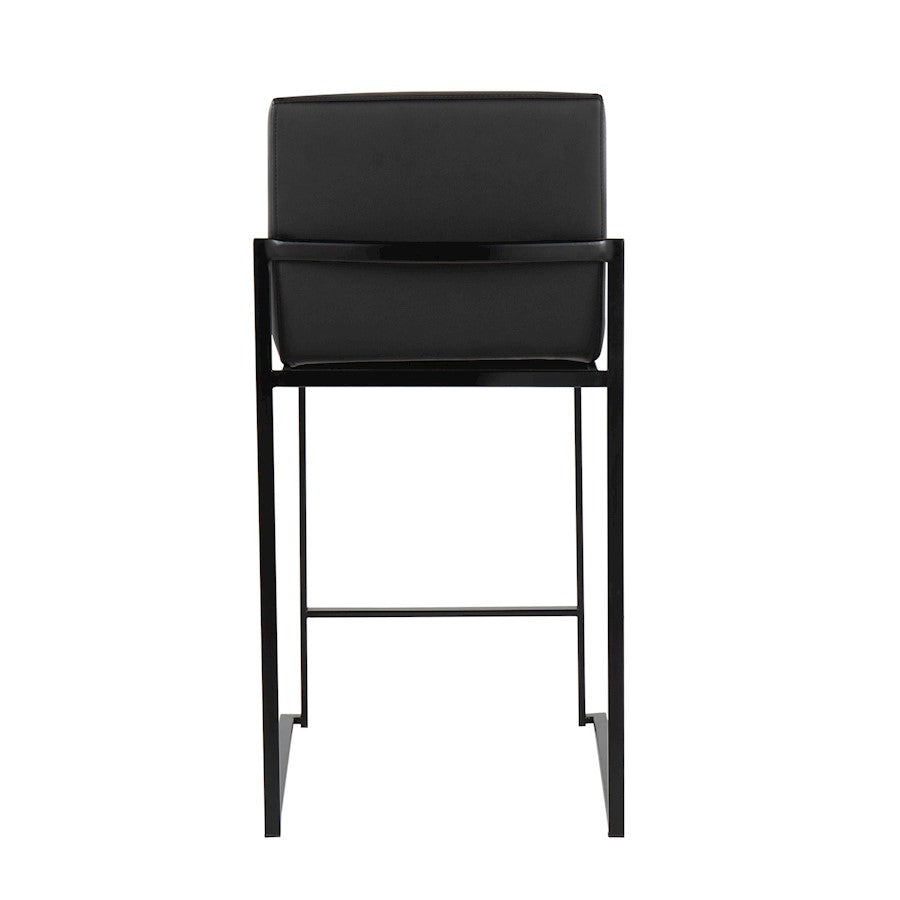 LumiSource Fuji High Back Counter Stool Set of 2 | Contemporary Black Steel and Black PU | Kitchen Island & Bar Seating | Model B26-FUJIHBBKBK2