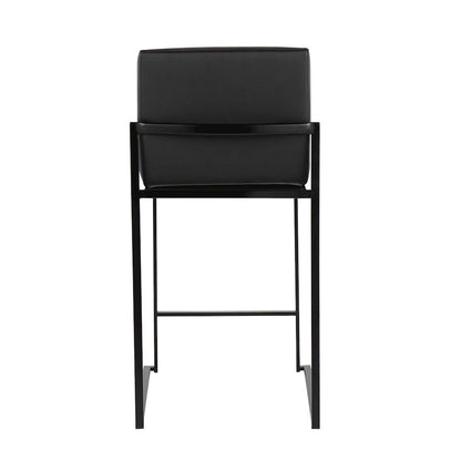 LumiSource Fuji High Back Counter Stool Set of 2 | Contemporary Black Steel and Black PU | Kitchen Island & Bar Seating | Model B26-FUJIHBBKBK2