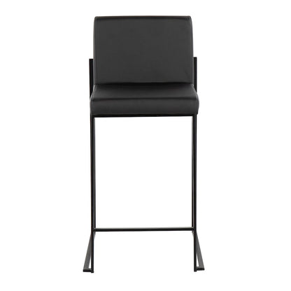 LumiSource Fuji High Back Counter Stool Set of 2 | Contemporary Black Steel and Black PU | Kitchen Island & Bar Seating | Model B26-FUJIHBBKBK2