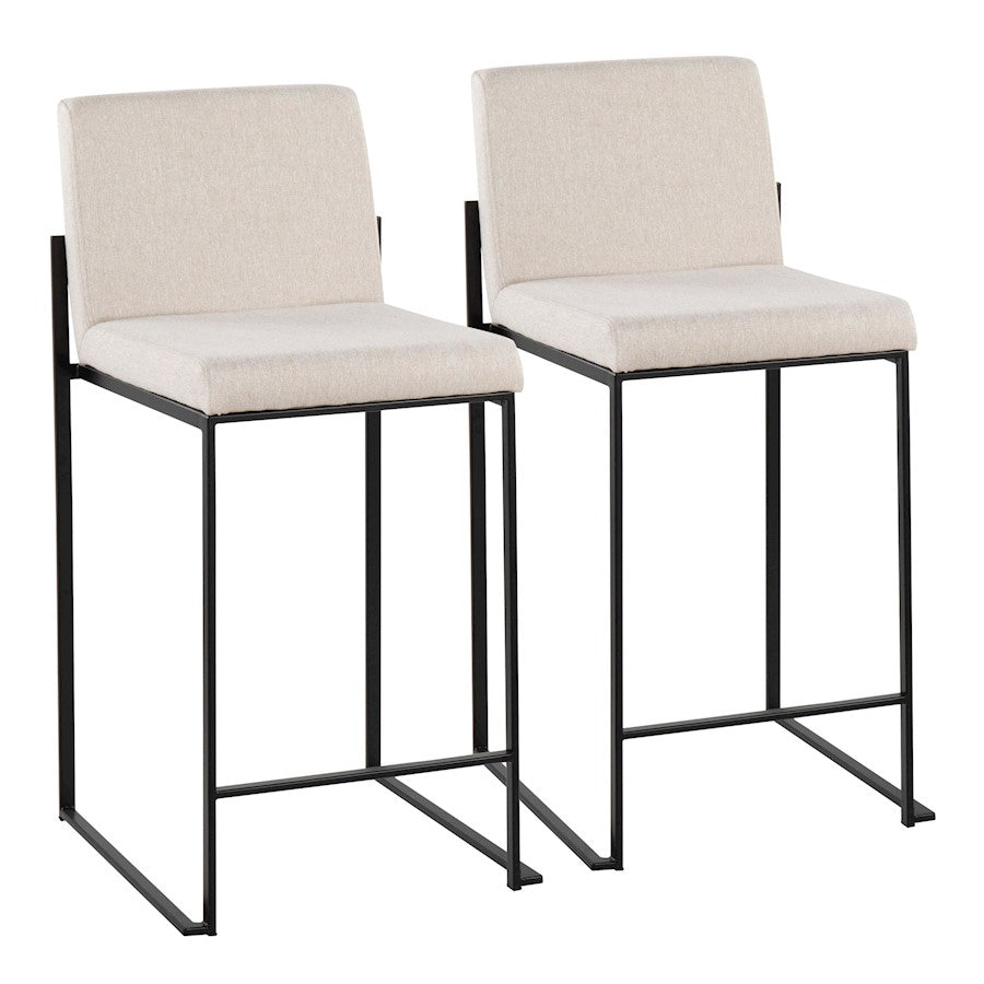 LumiSource Fuji High Back Counter Stool Set of 2 | Contemporary Black Steel and Beige Fabric | Kitchen Island & Bar Seating | Model B26-FUJIHBBKFBG2