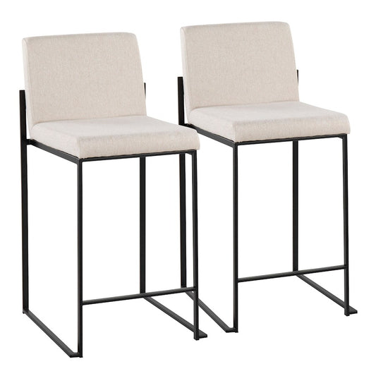 LumiSource Fuji High Back Counter Stool Set of 2 | Contemporary Black Steel and Beige Fabric | Kitchen Island & Bar Seating | Model B26-FUJIHBBKFBG2