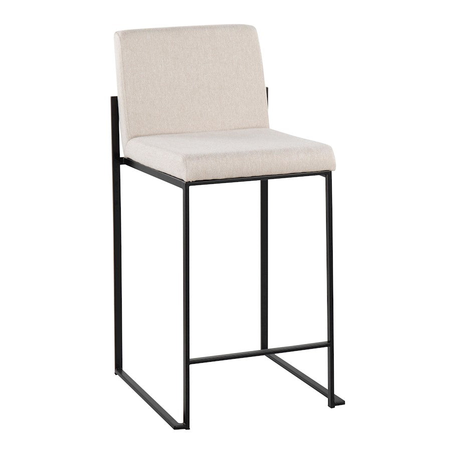 LumiSource Fuji High Back Counter Stool Set of 2 | Contemporary Black Steel and Beige Fabric | Kitchen Island & Bar Seating | Model B26-FUJIHBBKFBG2