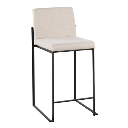 LumiSource Fuji High Back Counter Stool Set of 2 | Contemporary Black Steel and Beige Fabric | Kitchen Island & Bar Seating | Model B26-FUJIHBBKFBG2